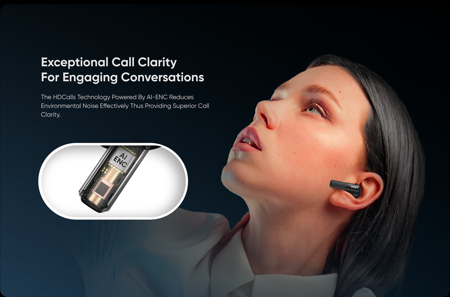 Exceptional Call Clarity for Engaging Conversations The HDCalls Technology powered by AI-ENC reduces environmental noise effectively thus providing superior call clarity.