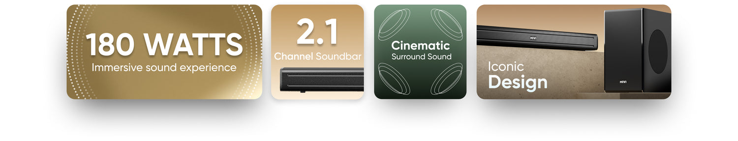 180 WATTS Immersive sound experience - 2.1 Channel Soundbar - Cinematic Surround Sound - Iconic Design